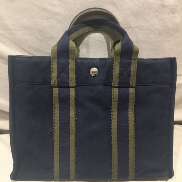 Hermes Blue Canvas Fabric Fourre Tout TPM France - Picture 1 of 11